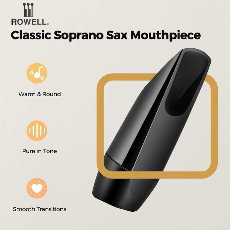 ROWell Classic Soprano Saxophone Mouthpiece Professional Sax Mouthpiece Warm & Round Tone Concert Band Mouthpiece for Students & Pros,Ideal for Classical Music, Wind Orchestra, Chamber Music - Image 2